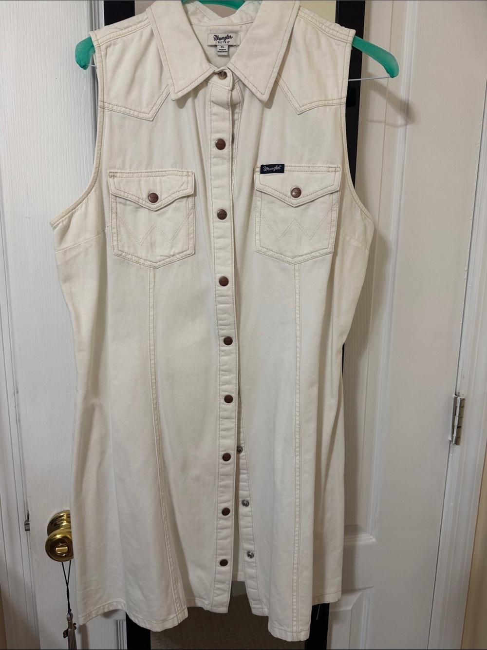 Wrangler Cream Sleeveless Button-Front Denim Dress